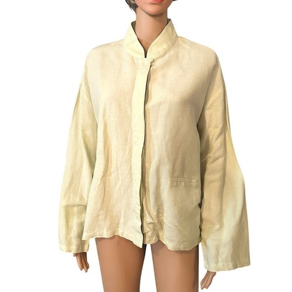 Eileen Fisher Women’s Size Large Light Soft Yellow Green Button up Flowy Top - Picture 1 of 13